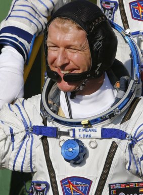 British astronaut Tim Peake gestures prior to the launch.