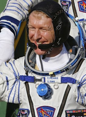 British astronaut Tim Peake gestures prior to the launch.