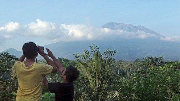 Rising smoke has been seen from Mount Agung, pictured here on Wednesday.