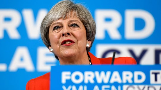 Theresa May, UK prime minister and leader of the Conservative Party, speaks in Wrexham, UK.