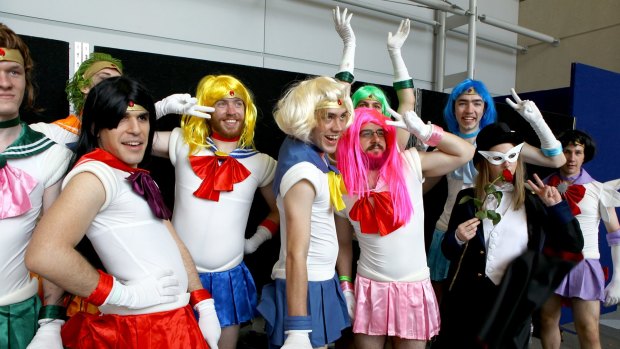 Blast from the past ... Nassib Jabbor (Left), from Stretton, and his mates dress up as Sailor Moon characters at Brisbane Supanova.