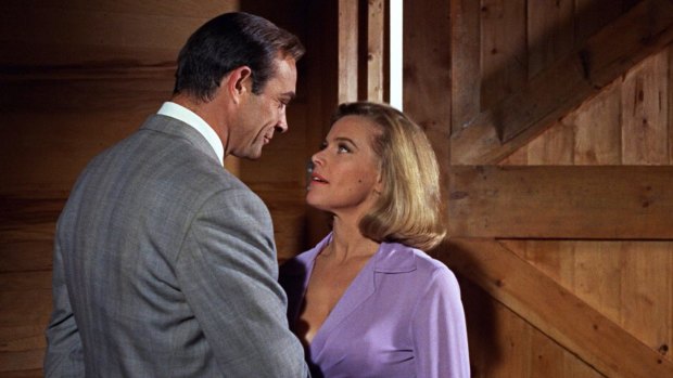 James Bond (Sean Connery) and Pussy Galore (Honor Blackman in <i>Goldfinger</i>.