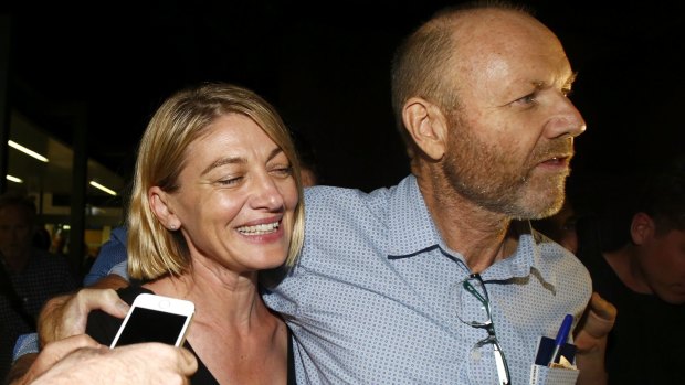 Tara Brown and sacked producer Stephen Rice on their return to Sydney, after being released from a Lebanese jail. 