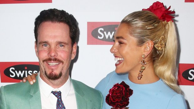 Actor Kevin Dillon and model Ashley Hart pose at the Swisse Marquee on Oaks Day.