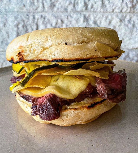 The Cape Grim hanger steak bagel.