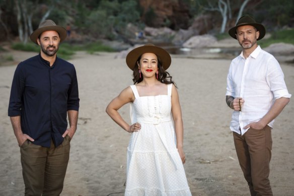 Judges Andy Allen, Melissa Leong and Jock Zonfrillo at Simpsons Gap.