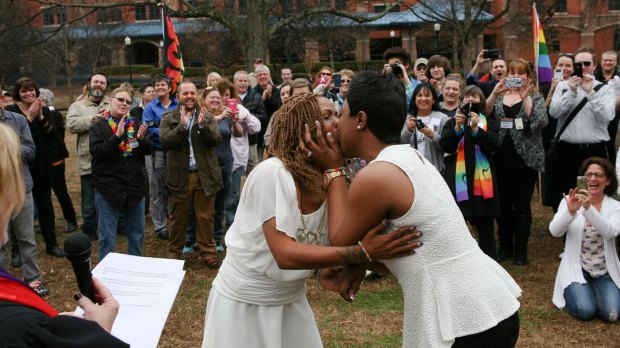 Yashinari Effinger and Adrian Thomas are declared a married couple in Huntsville, Alabama.