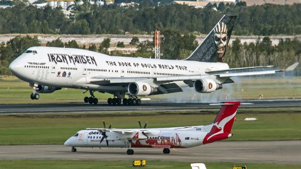 Iron Maiden's 747, Ed Force One, touches down in Brisbane.