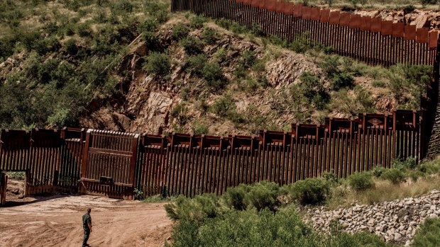 The border between United States and Mexico on the outskirts of Nogales, Arizona.