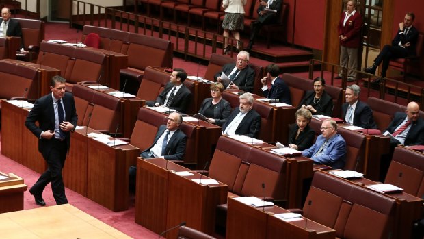 Several government senators side with senator Cory Bernardi during a division.