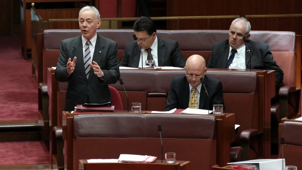 Malcolm Turnbull had troubled relations with the last Senate when Family First's Bob Day (left), Independent Nick Xenophon, LDP's David Leyonhjelm and Independent John Madigan were all in the upper house.