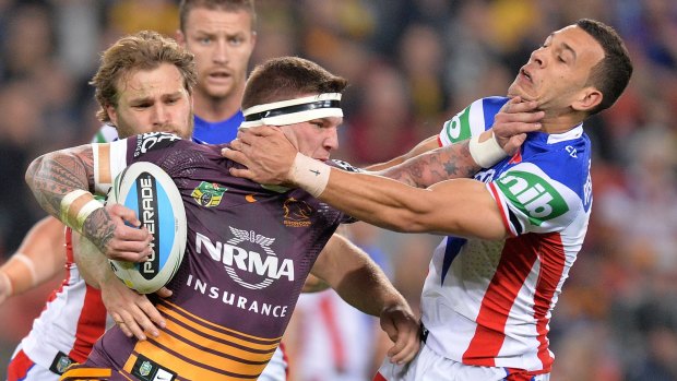 Take that: Josh McGuire pushes away from Carlos Tuimavave.