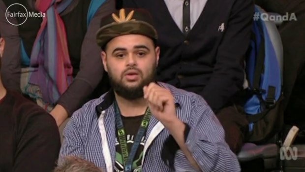 Zaky Mallah in his controversial appearance on the ABC's <i>Q&A</i> program. 
