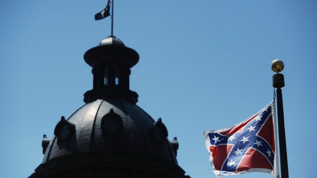 The Confederate flag flies near the South Carolina Statehouse in Columbia, South Carolina.