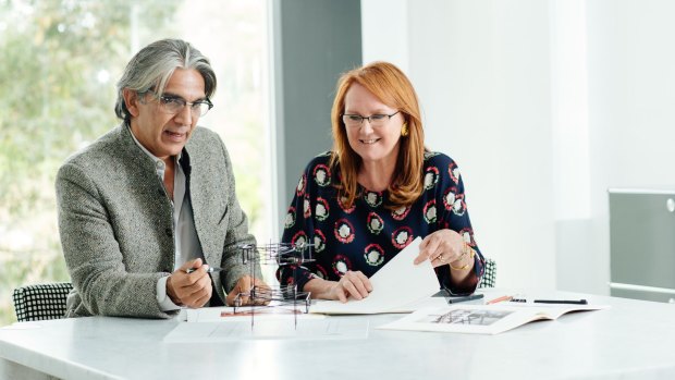 Indian architect Bijoy Jain and MPavilion founder Naomi Milgrom.