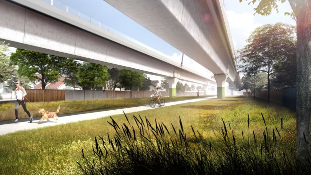 An artist's impression of the elevated rail line as it passes through Murumbeena. 