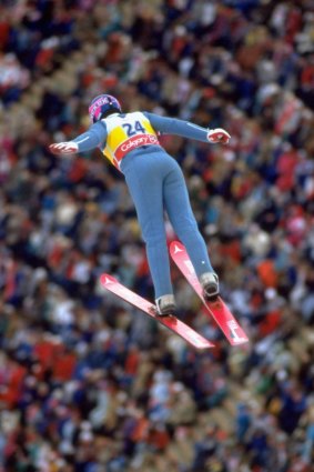 Game for it: Great Britain's Eddie Edwards soars into action at the 1988 Winter Olympic Games.