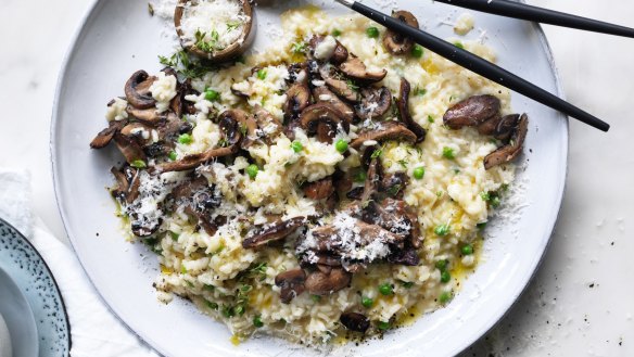 Mushroom and pea risotto. 