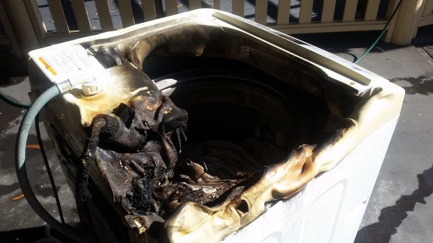 A Samsung washing machine that caught fire after it was repaired at an Avoca Beach home in July.