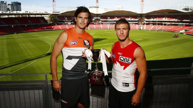 The best of enemies: GWS co-captain Phil Davis and Sydney star Kieren Jack are looking forward to the 10th battle between the clubs.
