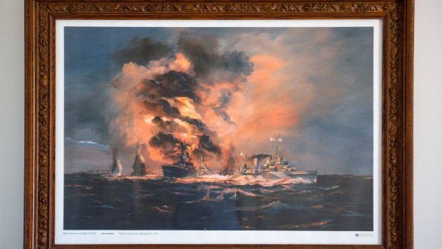 A dramatic painting of the sinking of the  HMAS Perth almost 75 years ago.