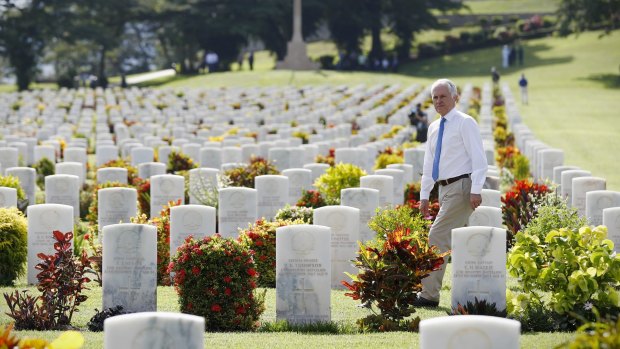 Prime Minister Malcolm Turnbull during a visit to the Bomana War Cemetery on Saturday.