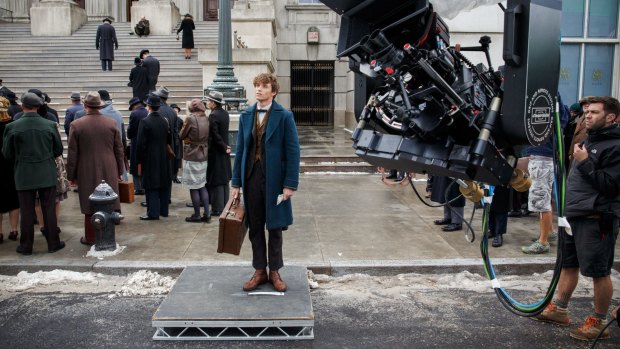 Eddie Redmayne during filming of the new Harry Potter spin-off. 