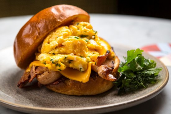 The Good Morning sandwich with scrambled eggs, cheese, bacon and jalapeno mayo.