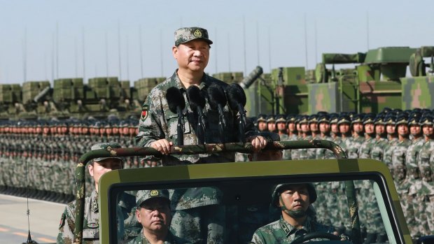Chinese President Xi Jinping inspects a military parade on Monday. 