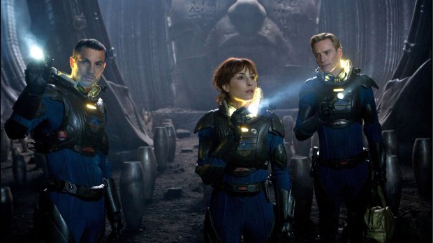 Danger lurks ... Logan Marshall-Green, Noomi Rapace and Michael Fassbender in <em>Prometheus</em>.