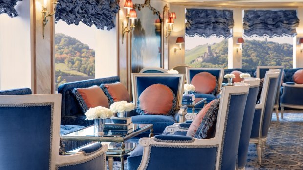 The Habsburg Lounge of Uniworld's  river cruise ship SS Maria Theresa.