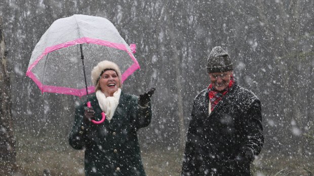 Snow fell at Mount Macedon last month. More snow was expected as low as 300 metres on Tuesday night.