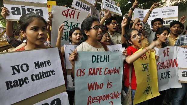 Students protest against the Delhi police over the horrific rape cases of children in Delhi in October.