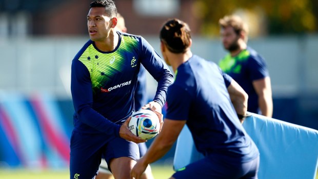 Stretched: Israel Folau at training this week.
