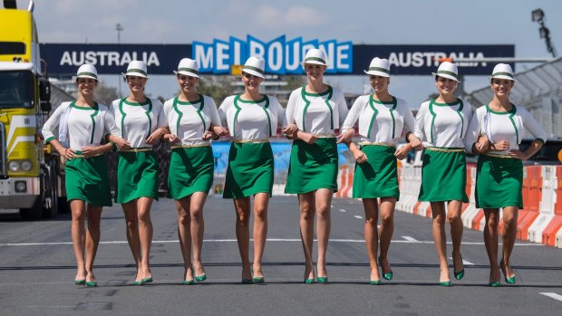 On the chopping block: Grid girls at the Melbourne Grand Prix.
