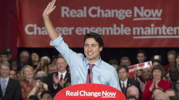 Canadian Prime Minister-elect Justin Trudeau sweeps to victory.