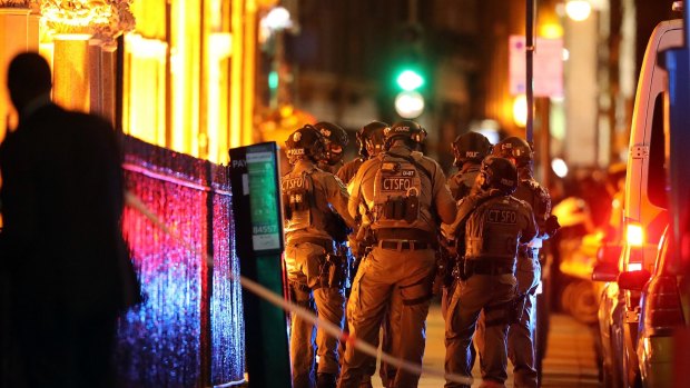 Counter-terrorism special forces assemble close to the scene of the terrorist attack near London Bridge.