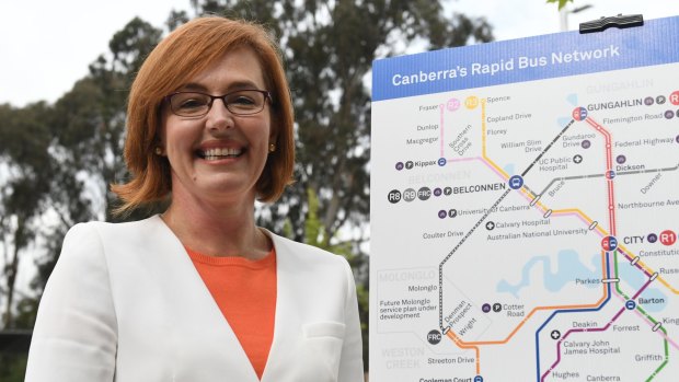 ACT Minister for Transport Meegan Fitzharris unveiling the new Rapid bus network for Canberra in October last year.