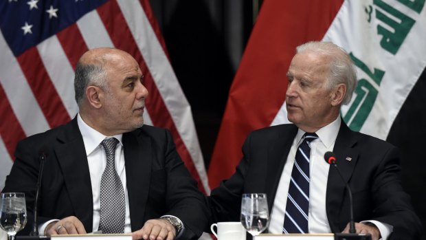 Iraq's Prime Minister Haider Al-Abadi (L), with US Vice President Joe Biden, appealed for more help in defeating the Islamic State militants in Washington last week.