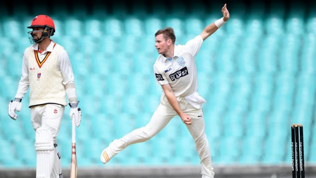 Big break: Leg-spinner Mason Crane in action for NSW, prior to a potential English Ashes call-up.