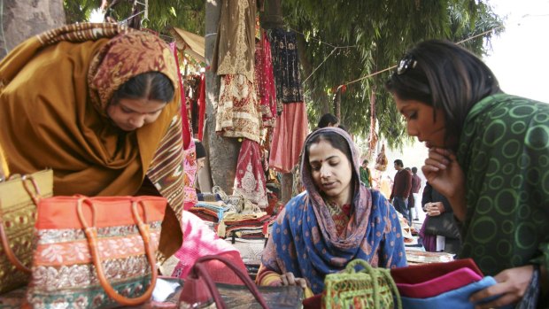 Shopping in Delhi on her return to India.