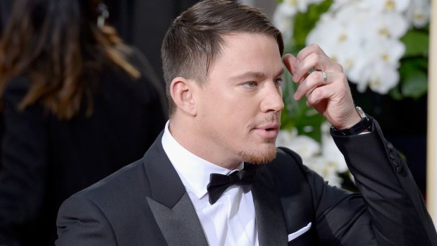 Channing Tatum and his hair arrive to the 73rd Annual Golden Globe Awards.