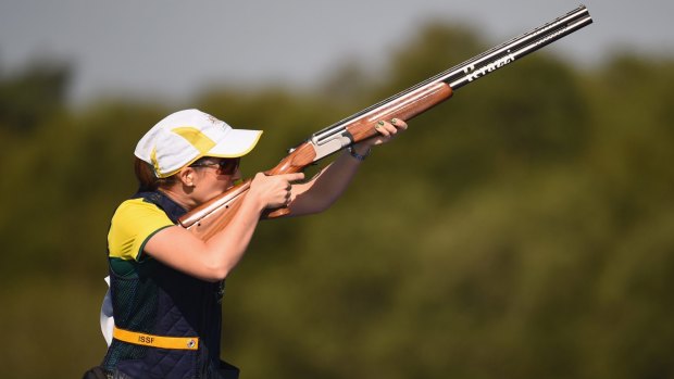 In the moment: Laura Coles claimed Australia's first shooting gold medal at the Glasgow Commonwealth Games.