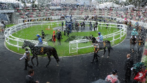 Wet conditions at last year's The Championships at Randwick race course. This year's event has been postponed until Monday.