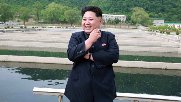 Kim Jong-Un during a visit to the Sinchang fish farm at an undisclosed location in North Korea. 