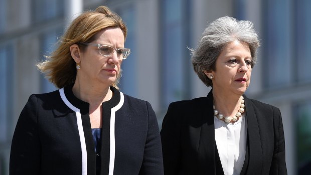 Home Secretary Amber Rudd (left) with Prime Minister Theresa May in Manchester.