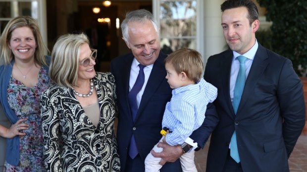 Malcolm Turnbull with wife Lucy, daughter Daisy and son-in-law James Brown at Government House last year. Sally Cray is close to the family.