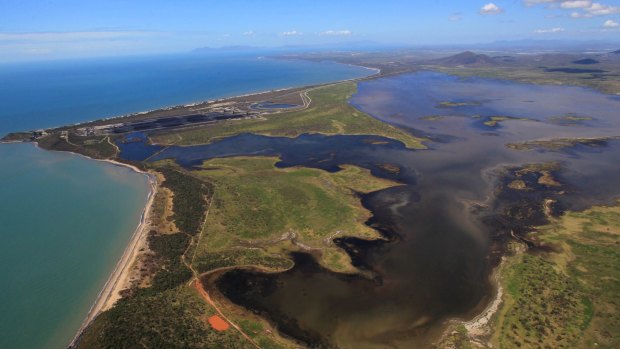 Coal water run-off moving north-west into the wetlands and coal dust on the beaches from the Abbot Point coal loading facility.