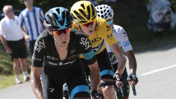 Leading man: Richie Porte sets the pace for teammate and Tour de France leader Chris Froome.
