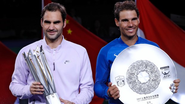 Mutual respect: Roger Federer and Rafa Nadal in Shanghai in October, after Federer won the Shanghai Masters.